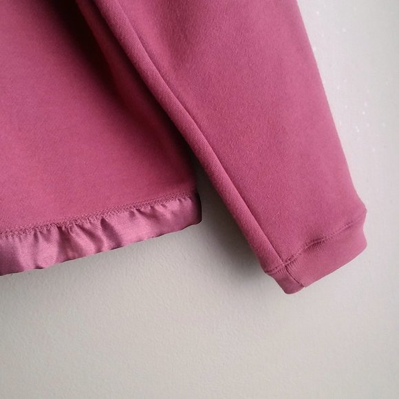 Denim & Co. Burgundy Zip Up  Hoodie Sweatshirt with Satin Hood, Pocket, and Ties - Picture 7 of 9